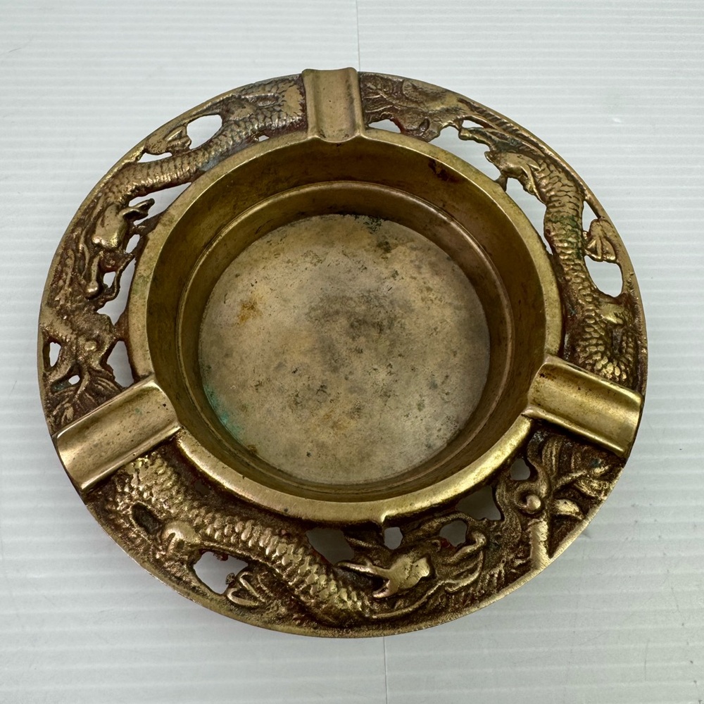 Vintage Brass Ashtray Smoking Cigarettes Cigar Mancave Decor Memorabilia Korea